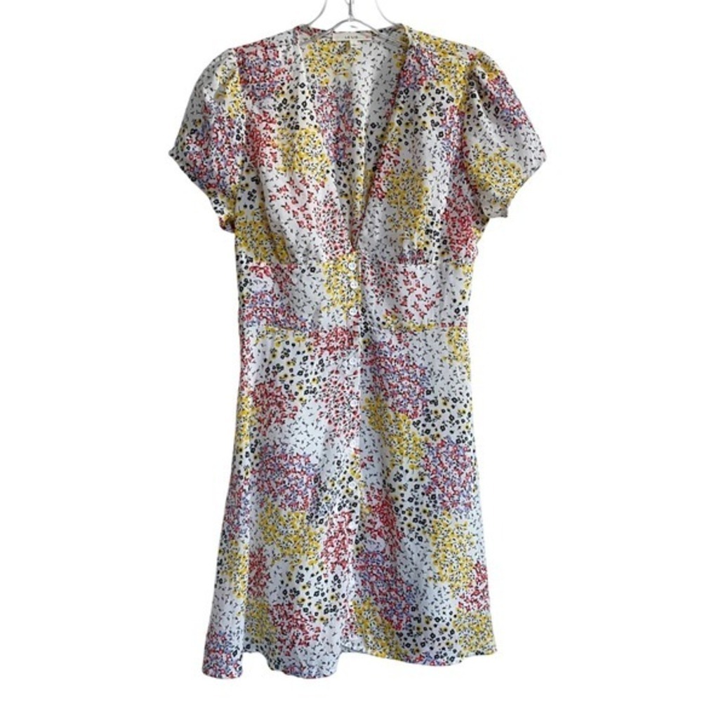 Le Lis White Floral Mini Dress with Yellow and Red Accents
